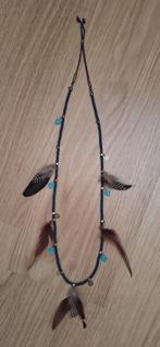 Lange ketting met veren en peace teken blauw, Ophalen, Overige materialen, Verstelbaar, Blauw