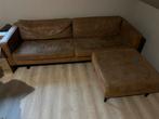 Cognac bank met poef - zacht prijsje!, Ophalen, Gebruikt, Driepersoons, Rechte bank