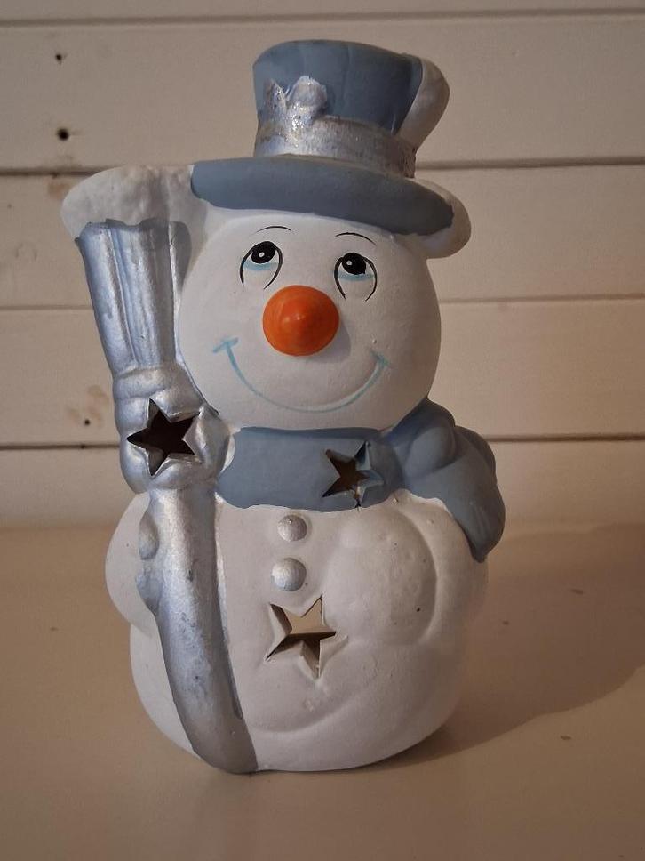 2 stuks waxinelichthouders - sneeuwpopjes van aardewerk, Diversen, Kerst, Gebruikt, Ophalen of Verzenden
