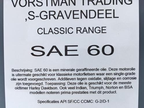 Minerale Motorolie SAE 60, voor Classic V-twin motoren, 5lt, Motoren, Onderdelen | Oldtimers, Nieuw, Ophalen of Verzenden