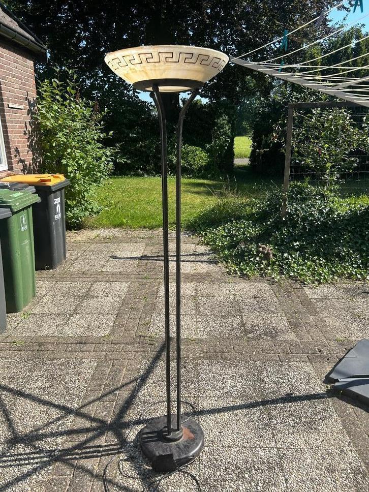 Griekse stijl hanglamp en dimbare vloerlamp, Huis en Inrichting, Lampen | Hanglampen, Gebruikt, 75 cm of meer, Glas, Metaal, Ophalen