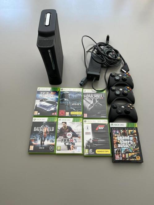 Xbox 360 Elite 120GB met games en controllers, Spelcomputers en Games, Spelcomputers | Xbox 360, Gebruikt, 120 GB, 360 Elite of Super Elite