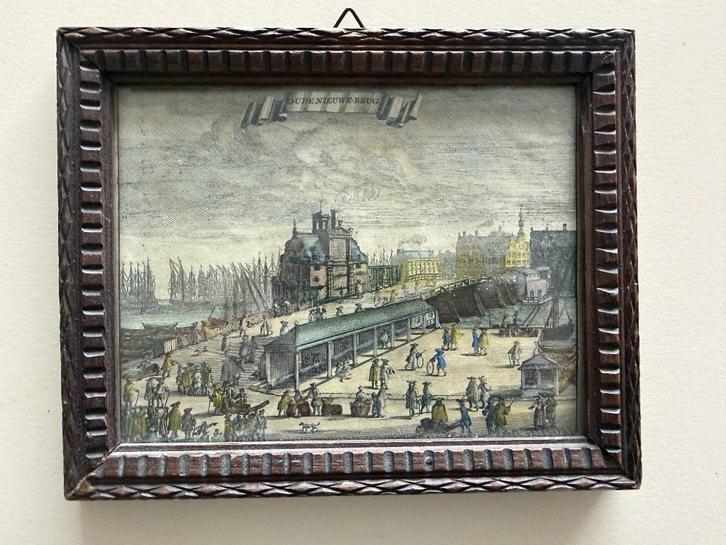 Kopergravure in kleur op papier afbeeldingen van Amsterdam, Antiek en Kunst, Kunst | Etsen en Gravures, Ophalen of Verzenden