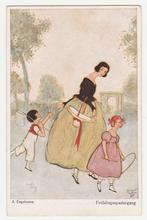 Moeder met kinderen.  Lentewandeling.  Illustrateurs., Verzamelen, Ansichtkaarten | Themakaarten, Verzenden, Voor 1920, Ongelopen