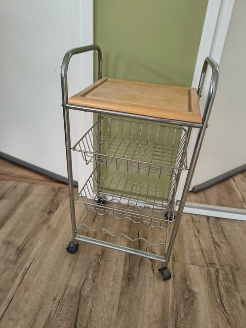 Mooie metalen keuken trolley met houten blad! Wijnrek, rek., Huis en Inrichting, Kasten | Stellingkasten, Gebruikt, Ophalen