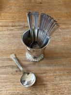 Vintage verzilverde Douwe Egberts 12 lepeltjes + lepelvaasje, Ophalen of Verzenden, Zilver