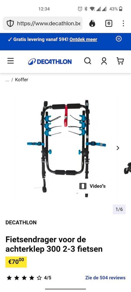 Btwin 300 fietsendrager 1x gebruikt, Auto diversen, Fietsendragers, Zo goed als nieuw, Achterklepdrager, Ophalen