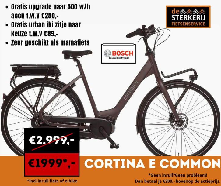 Nieuwe Cortina ECommon Bosch AL MM 7 spd 500w/h, Fietsen en Brommers, Elektrische fietsen, Nieuw, Cortina, 55 tot 59 cm, 50 km per accu of meer