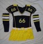 Leuke blauw/geel/wit RUGBY/AMERICAN FOOTBALL jurk, Ophalen, Carnaval, Maat 46/48 (XL) of groter, Zo goed als nieuw