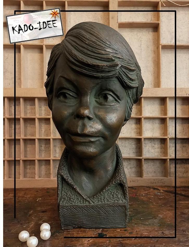 Boekensteun Buste Kinderkopje # 1950 – 1960  , Antiek en Kunst, Kunst | Beelden en Houtsnijwerken, Ophalen of Verzenden