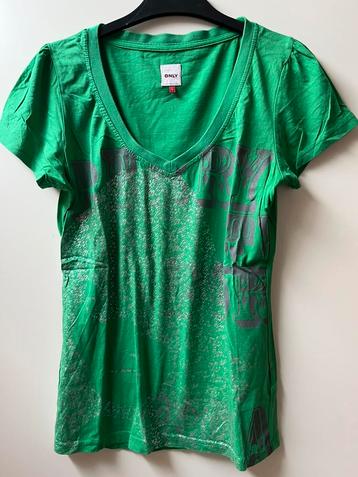 Maat L Only tshirt groen met grijs en zilver print beschikbaar voor biedingen