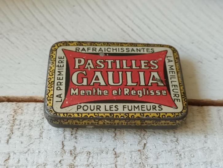 Antiek blik  "Pastilles Gaulia Menthe et Réglisse". , Verzamelen, Blikken, Gebruikt, Overige, Overige merken, Ophalen of Verzenden