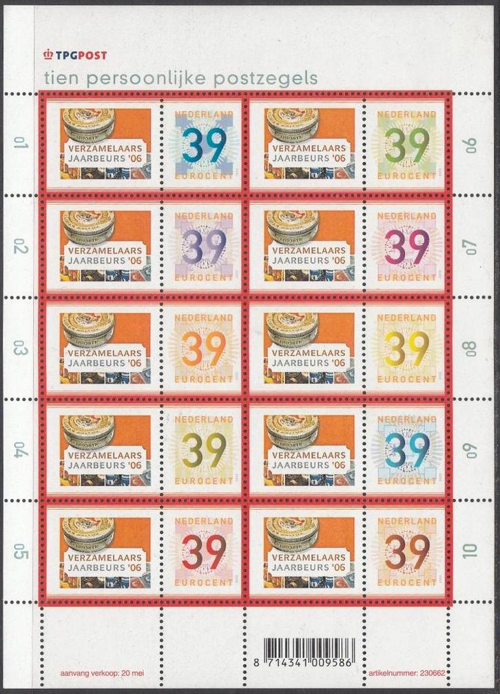 Persoonlijke zegels Verzamelaarsjaarbeurs '06 in velletje, Postzegels en Munten, Postzegels | Nederland, Postfris, Na 1940, Ophalen of Verzenden