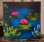 schilderij met waterlelies acryl op linnen doek, Ophalen of Verzenden, Zo goed als nieuw, Schilderij, 50 tot 75 cm