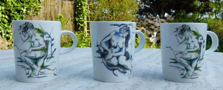 3 x Mok Saeco Kunst Body Talk Erik Andersen Feelings '01Kado, Huis en Inrichting, Keuken | Servies, Nieuw, Bord(en), Wedgwood