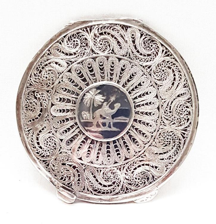 Poederdoos zilver & niëllo Oriëntalistisch., Antiek en Kunst, Antiek | Goud en Zilver, Zilver, Ophalen of Verzenden