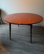 Ronde vintage Louis van Teeffelen uitschuifbare eettafel, Ophalen, Gebruikt, Vier personen, 100 tot 150 cm
