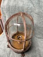 Oude koperen messing scheepslamp met patine, Ophalen of Verzenden, Zo goed als nieuw