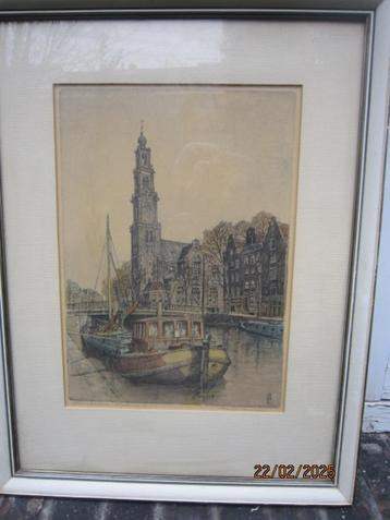Westertoren e.o Amsterdam, Mooie Kleurets Mar. Janssen beschikbaar voor biedingen