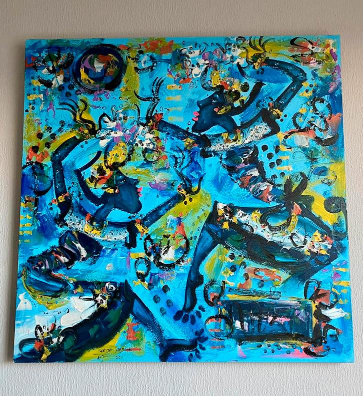 Abstract Expressionism Action Painting (1x1m), Antiek en Kunst, Kunst | Schilderijen | Abstract, Ophalen