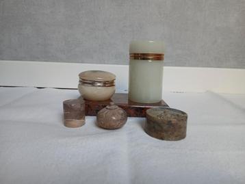 Vintage doosjes met deksel speksteen albast opaal beschikbaar voor biedingen