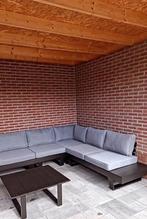 Loungeset zwart met grijze kussens, Tuin en Terras, Ophalen, 6 zitplaatsen, Bank, Aluminium