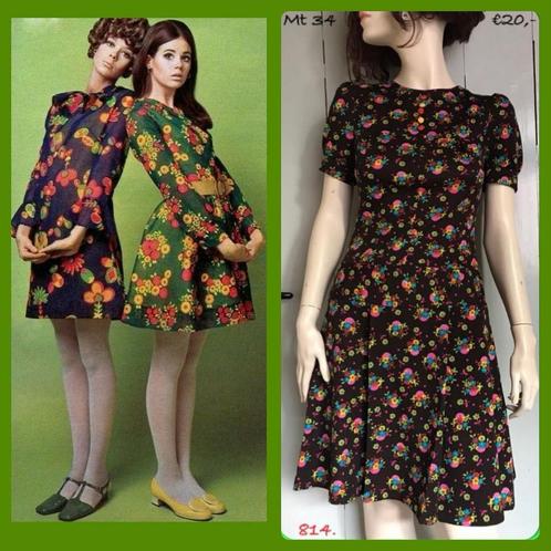 814. Vintage jurkje mt 34, Kleding | Dames, Jurken, Gedragen, Maat 34 (XS) of kleiner, Bruin, Boven de knie, Verzenden