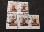 Blokje van vijf postzegels Molens., Postzegels en Munten, Na 1940, Ophalen of Verzenden, Gestempeld