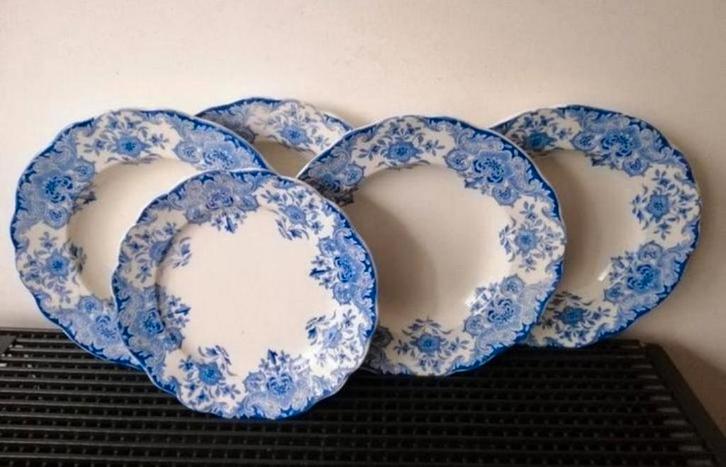 BFK Dordrecht 4x blauw dinerbord diep, 1x ontbijtbord, Antiek en Kunst, Antiek | Servies los, Ophalen of Verzenden