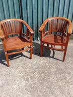 Twee Eiken Leuningstoelen, Huis en Inrichting, Stoelen, Ophalen, Gebruikt, Twee, Bruin