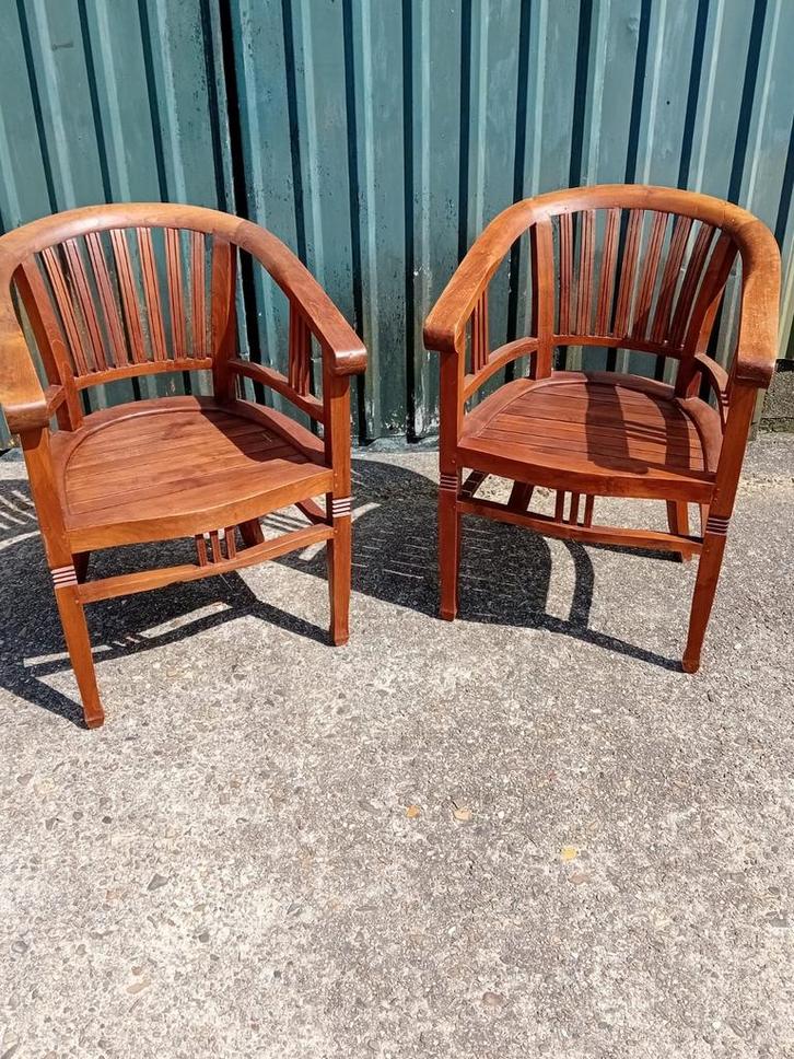 Twee Eiken Leuningstoelen, Huis en Inrichting, Stoelen, Gebruikt, Twee, Hout, Bruin, Ophalen