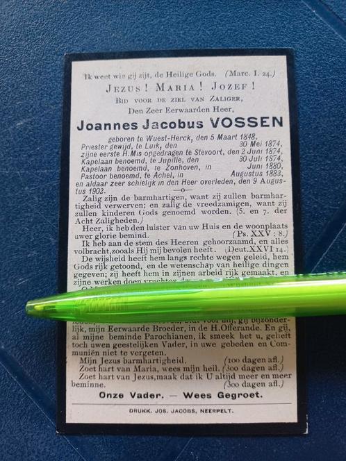 Bidprentje Wuest Herck Achel Joannes Vossen 1848 1902, Verzamelen, Bidprentjes en Rouwkaarten, Bidprentje, Ophalen