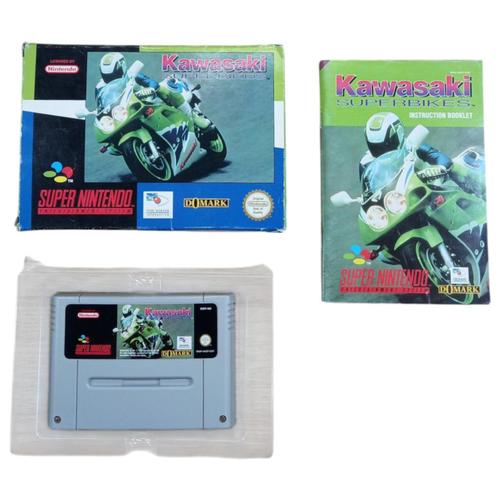 Kawasaki Superbikes SNES Game Compleet Met Doos & Handle, Spelcomputers en Games, Games | Nintendo Super NES, Zo goed als nieuw
