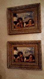 2 brocante schilderijtjes met afbeelding engeltjes, Ophalen of Verzenden