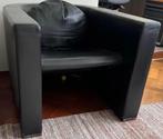 Vintage design MINOTTI fauteuil leer industrieel modern, Ophalen, Minotti zwart leer vintage design, Zwart, Metaal