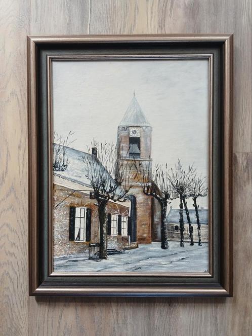 Schilderij # Kerkje in wintertijd, Antiek en Kunst, Kunst | Tekeningen en Foto's, Ophalen of Verzenden