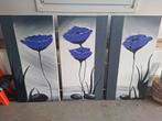 Drieluik Schilderij met Blauwe Bloemen, Ophalen of Verzenden, Zo goed als nieuw