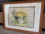 Klassiek Schilderij Vogel bij Vogelbad Ingelijst, Antiek en Kunst, Kunst | Schilderijen | Klassiek, Ophalen of Verzenden