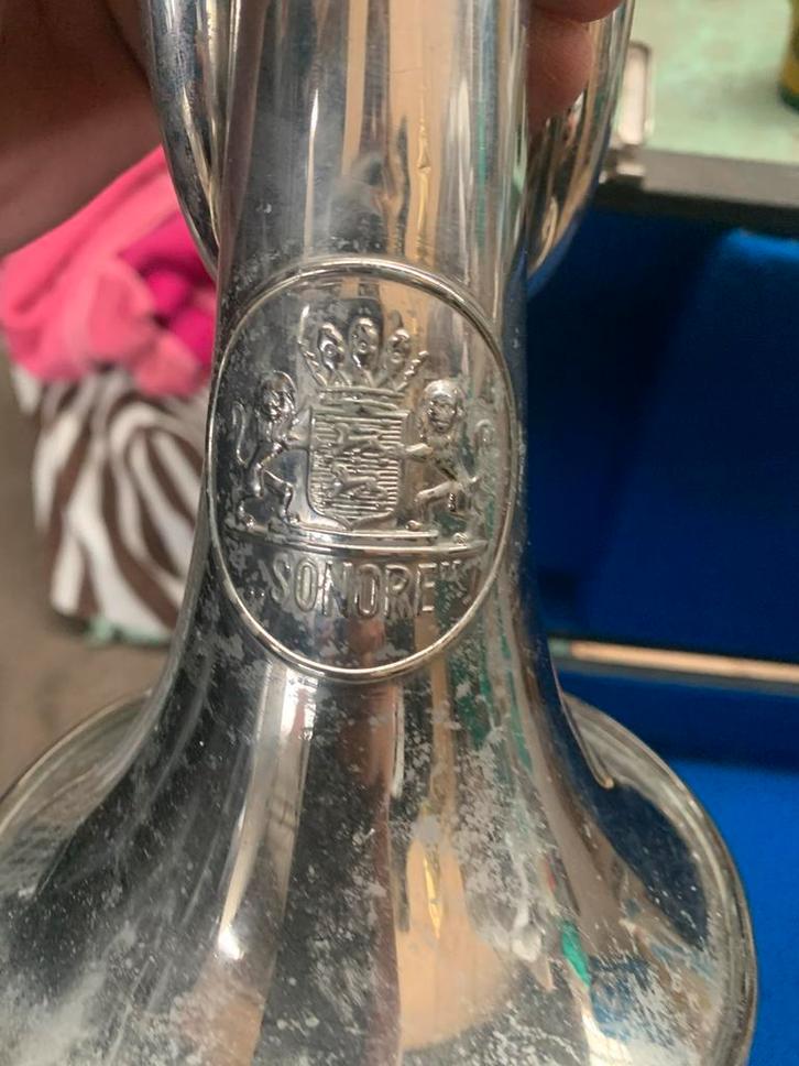 Sonore Trompet met Koffer - Van der Glas, Muziek en Instrumenten, Blaasinstrumenten | Trompetten, Gebruikt, Bes-trompet, Met koffer