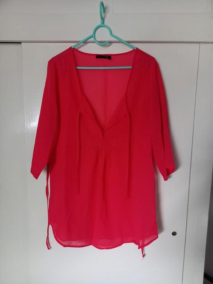Fuchsia Roze Voile Tuniek Blouse nieuw, Kleding | Dames, Blouses en Tunieken, Zo goed als nieuw, Maat 46/48 (XL) of groter, Roze