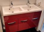 Wijnrood wastafelmeubel met spiegel en verlichting, Huis en Inrichting, Badkamer | Badkamermeubels, Ophalen, Gebruikt, 100 tot 150 cm