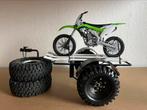 Kawasaki Crossmotor & Trailer Crawler Nieuw 1:10, Hobby en Vrije tijd, Nieuw, Auto offroad, Elektro, Ophalen of Verzenden