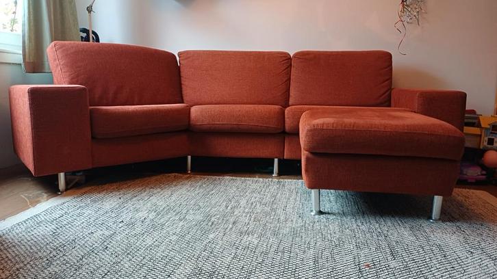 3-zits bank met poef Skalma, Huis en Inrichting, Banken | Bankstellen, Gebruikt, Hoekbank, Driepersoons, 75 tot 100 cm, Stof, Ophalen