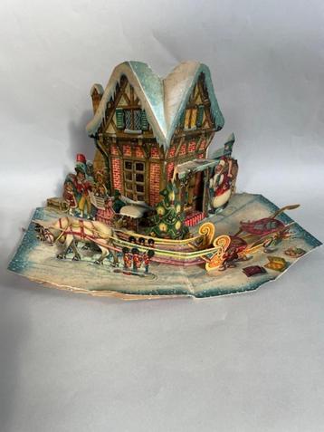 Grote antieke pop up kaart van 36 cm hoog met kerst tafereel beschikbaar voor biedingen