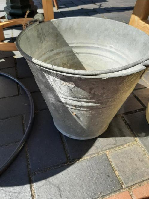 Vintage zinken emmer, Huis en Inrichting, Emmers, Gebruikt, Zink, Met handgreep, Ophalen