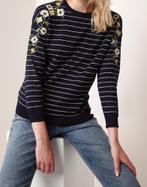 Warehouse Daphne pullover trui bloemborduring donkerblauw 38, Maat 38/40 (M), Blauw, Nieuw, Ophalen of Verzenden