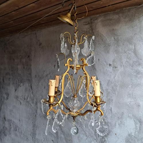 Mooie oude Franse kroonluchter lamp glazen pegels *Etage3*, Huis en Inrichting, Lampen | Kroonluchters, Gebruikt, Ophalen