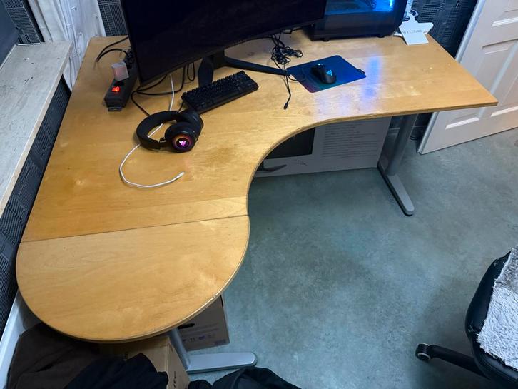 IKEA Galant Hoekbureau incl. 1/2 rond eindstuk, Huis en Inrichting, Bureaus, Gebruikt, Bureau, In hoogte verstelbaar, Ophalen