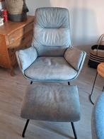 Grijsblauw licht blauw Leren Fauteuil met Hocker, Ophalen