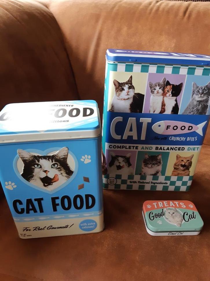 Retro blikken voor kattenvoer, Verzamelen, Blikken, Gebruikt, Overige, Overige merken, Ophalen